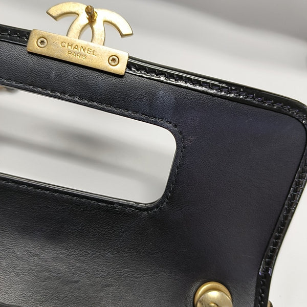 Quilted Patent Leather Mini Black