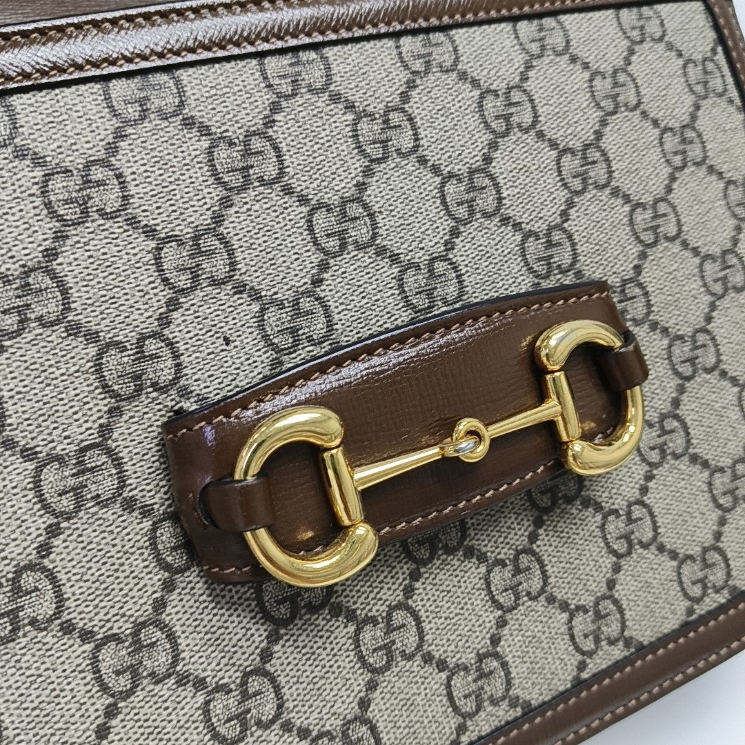 Horsebit 1955 Medium Monogram Coated Canvas Beige