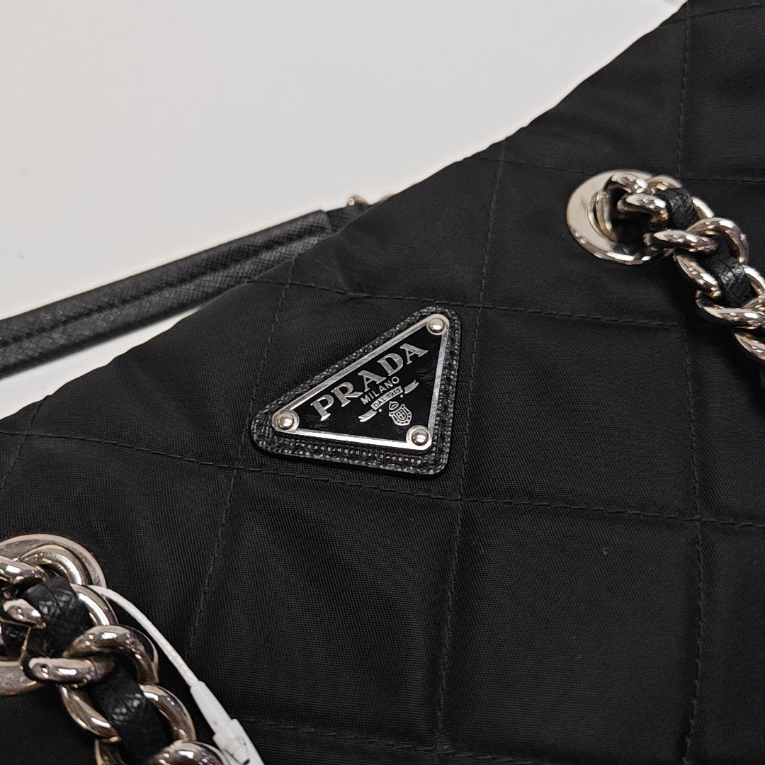 Quilted Nylon Tote Bag Black