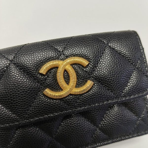 Quilted Grained Calfskin Wallet Black