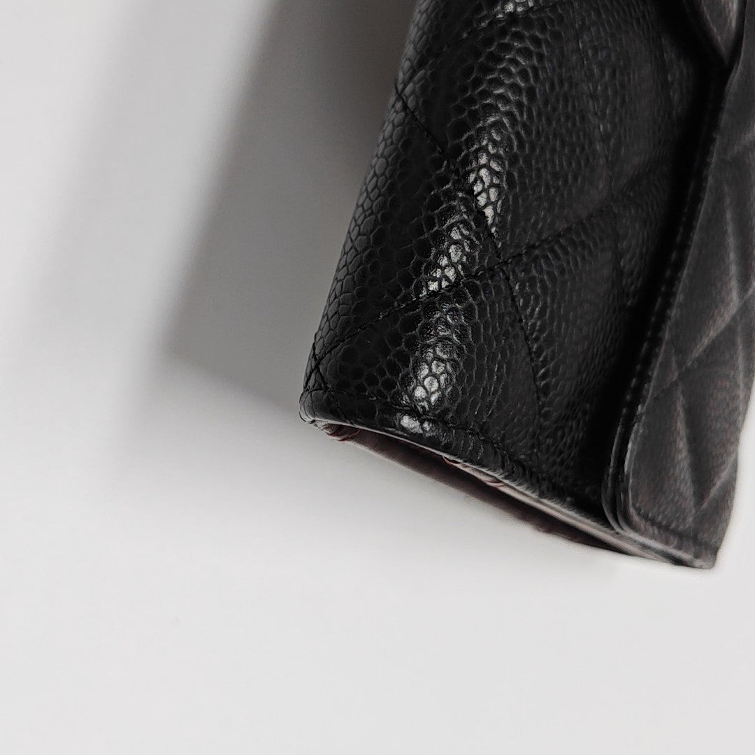 Quilted Grained Calfskin Wallet Black