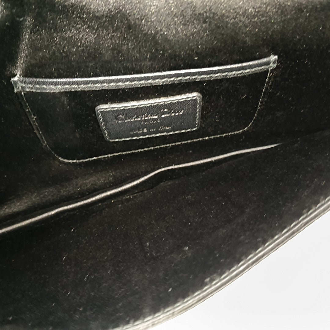 Cannage Silk Satin Shoulder Bag Black