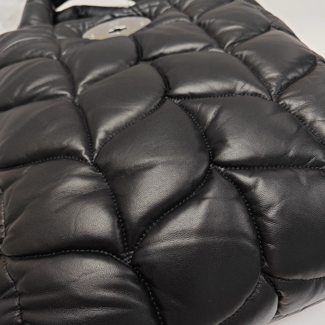 Quilted Leather Top Handle Bag Black
