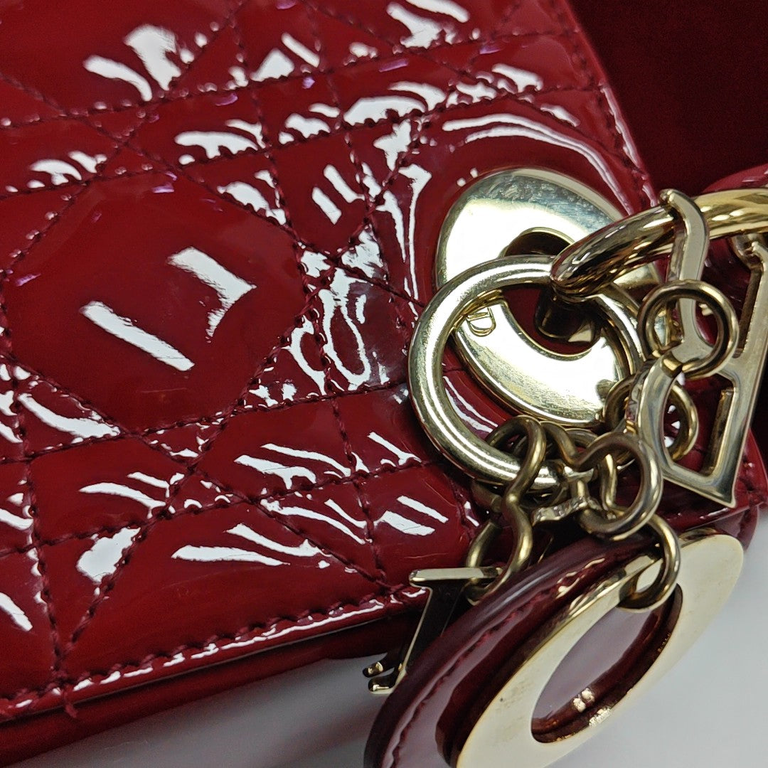 Lady Dior Mini Cannage Patent Leather Red