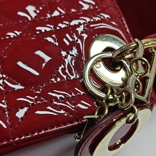 Lady Dior Mini Cannage Patent Leather Red