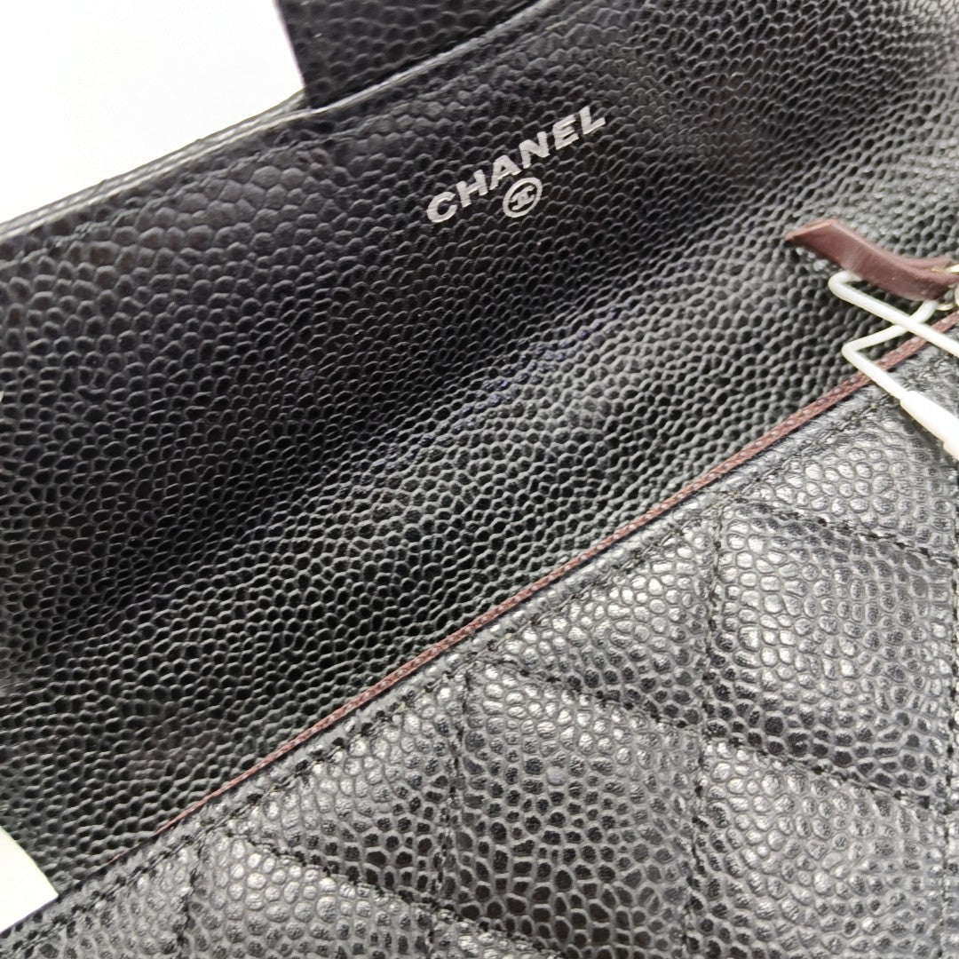CLASSIC FLAP Mini Quilted Grained Calfskin Black Wallet