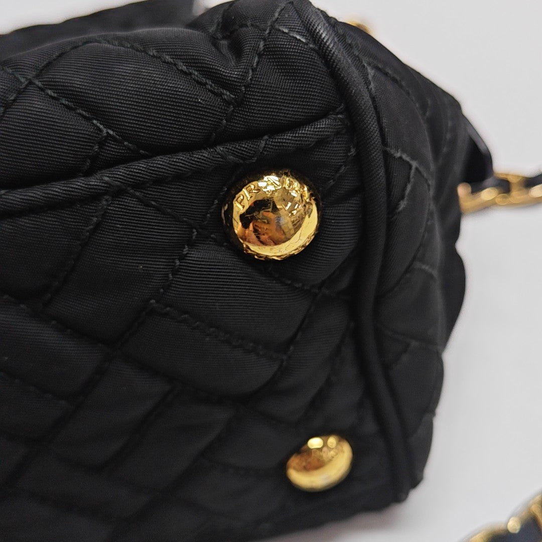Quilted Nylon Shoulder Bag Black