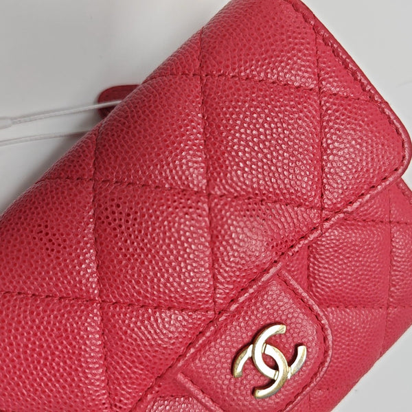 Quilted Grained Calfskin Wallet Small Red