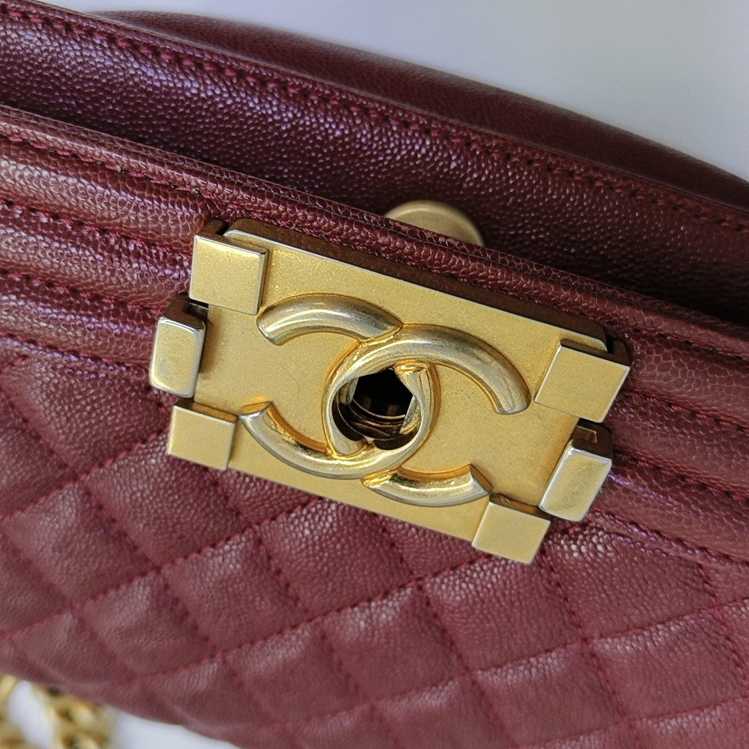 BOY CHANEL Small Quilted Grained Calfskin Red