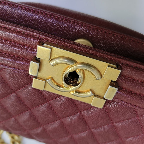 BOY CHANEL Small Quilted Grained Calfskin Red