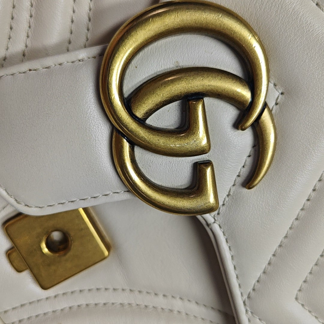 GG Marmont Small Quilted Calfskin White