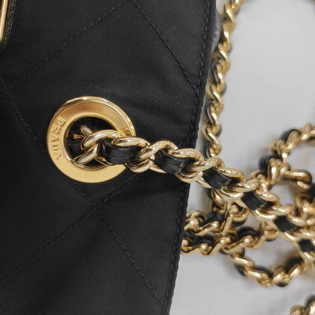 Quilted Nylon Shoulder Bag Black