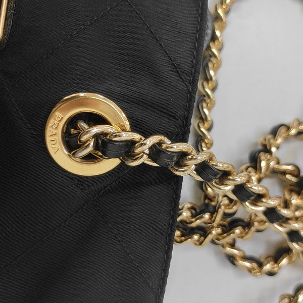 Quilted Nylon Shoulder Bag Black