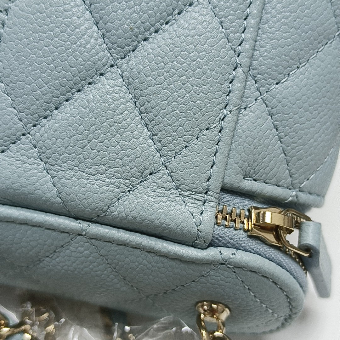 VANITY CASE Mini Quilted Grained Calfskin Blue