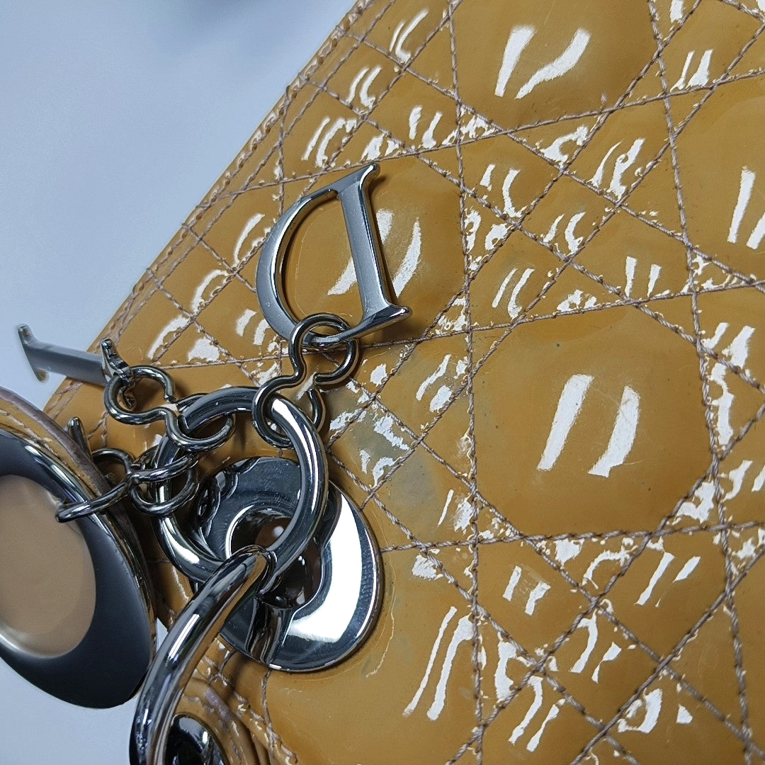 Lady Dior Medium Cannage Patent Leather Yellow