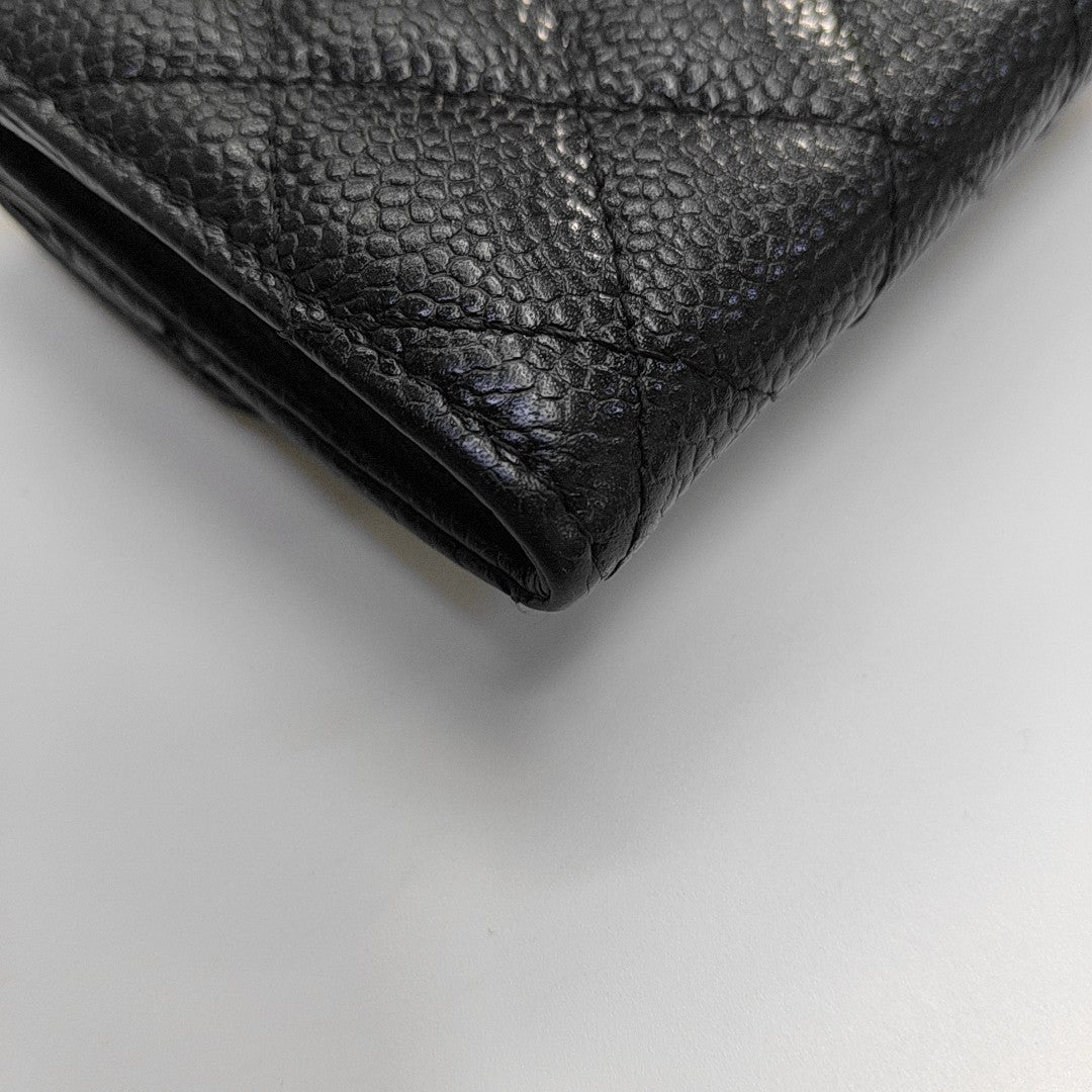 CLASSIC FLAP Quilted Grained Calfskin Black Wallet