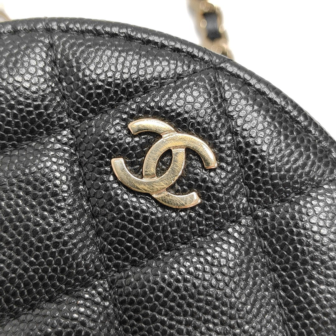 ROUND Quilted Grained Calfskin Black