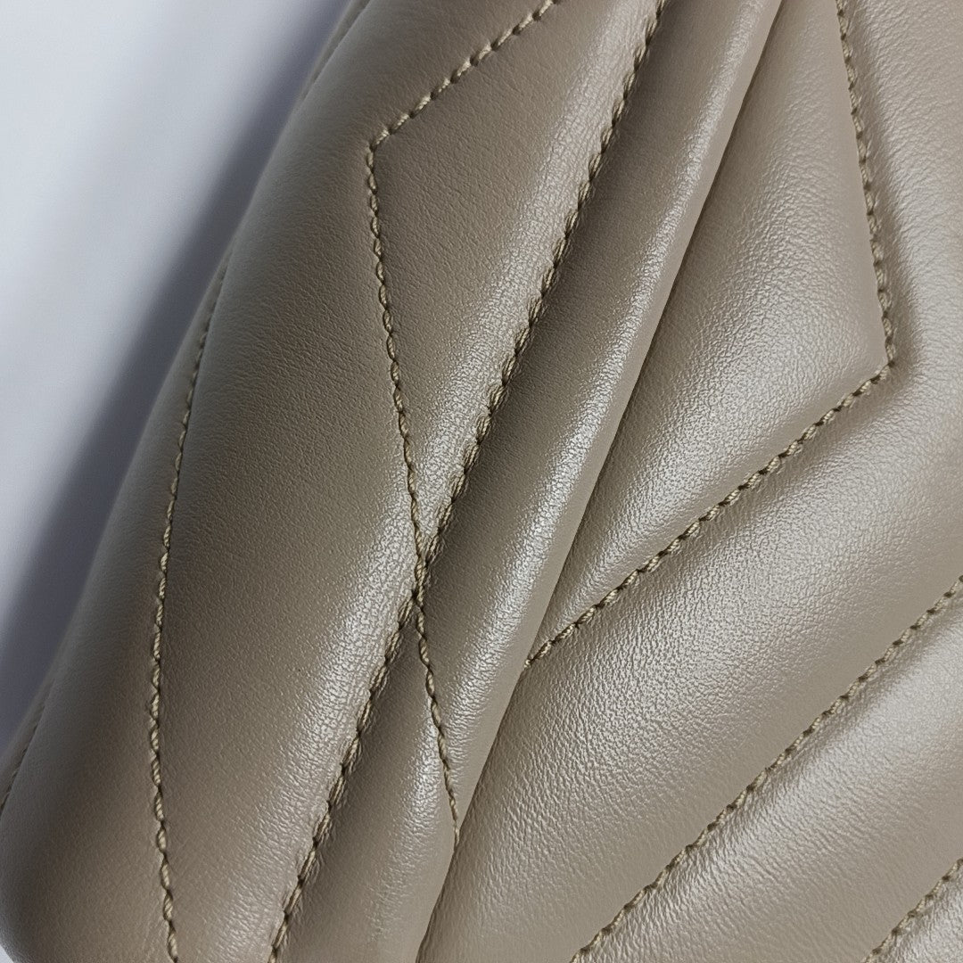 LOULOU Extra Small Chevron Calfskin Beige