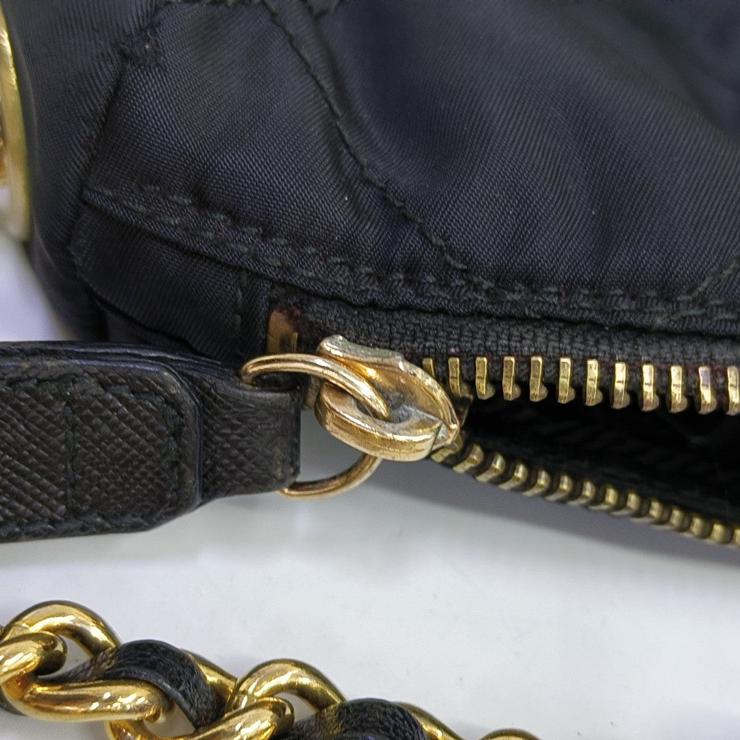 Quilted Nylon Shoulder Bag Black
