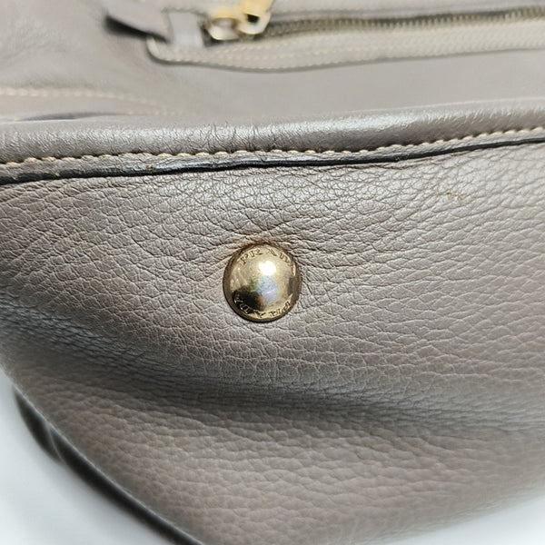 Teal Vitello Daino Front Zip Tote Calfskin Gray