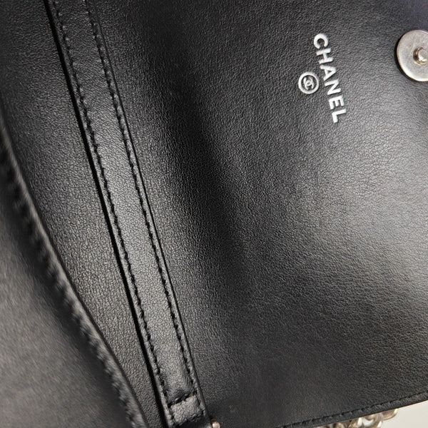 Quilted Grained Calfskin Shoulder Bag Black