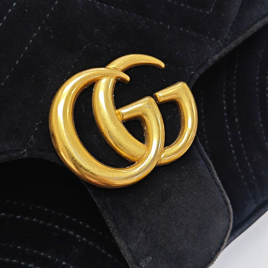 GG Marmont Mediana Terciopelo Acolchado Negro