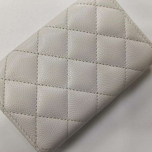 Quilted Grained Calfskin Wallet White