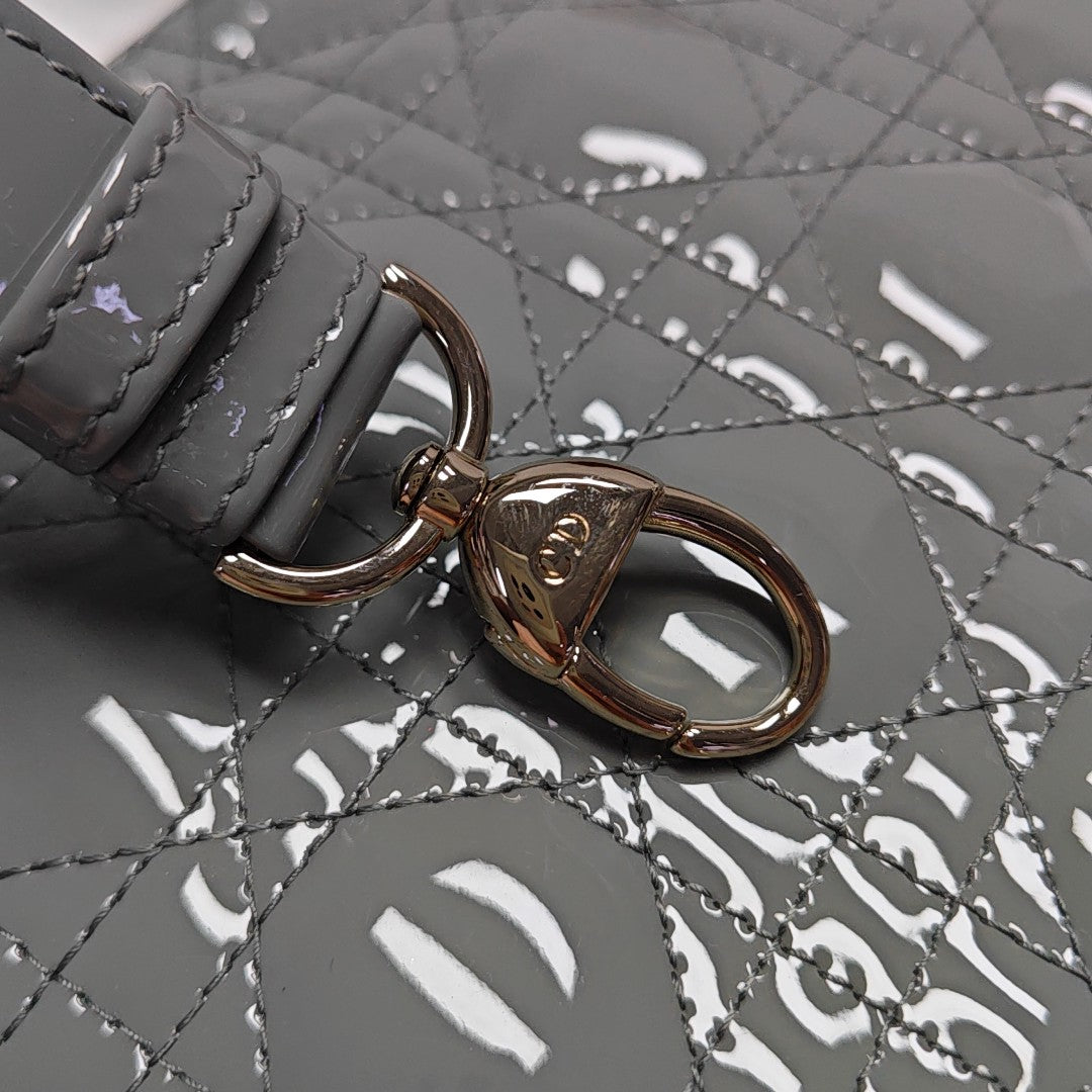 Lady Dior Small Cannage Patent Leather Gray