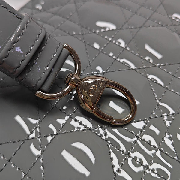 Lady Dior Small Cannage Patent Leather Gray