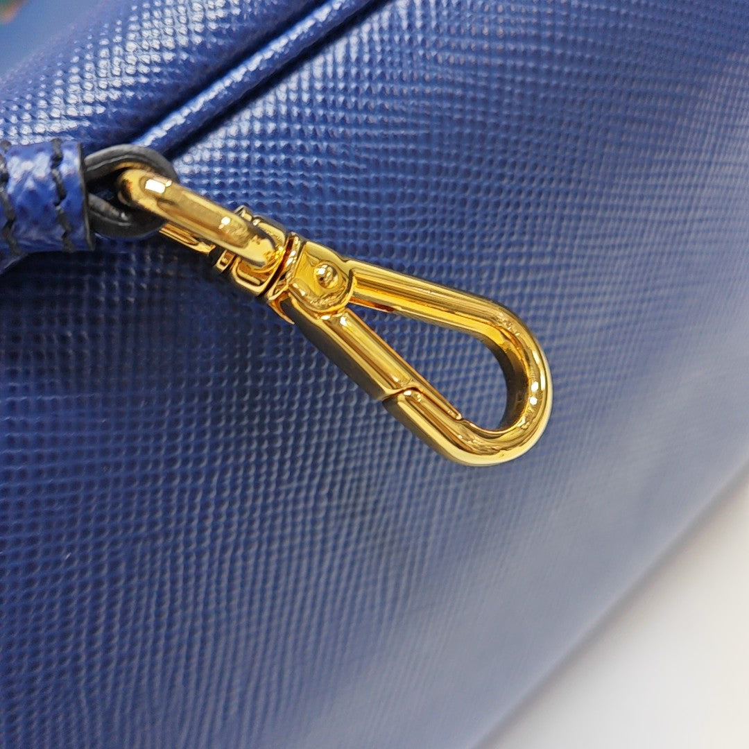 Double Large Saffiano Calfskin Blue