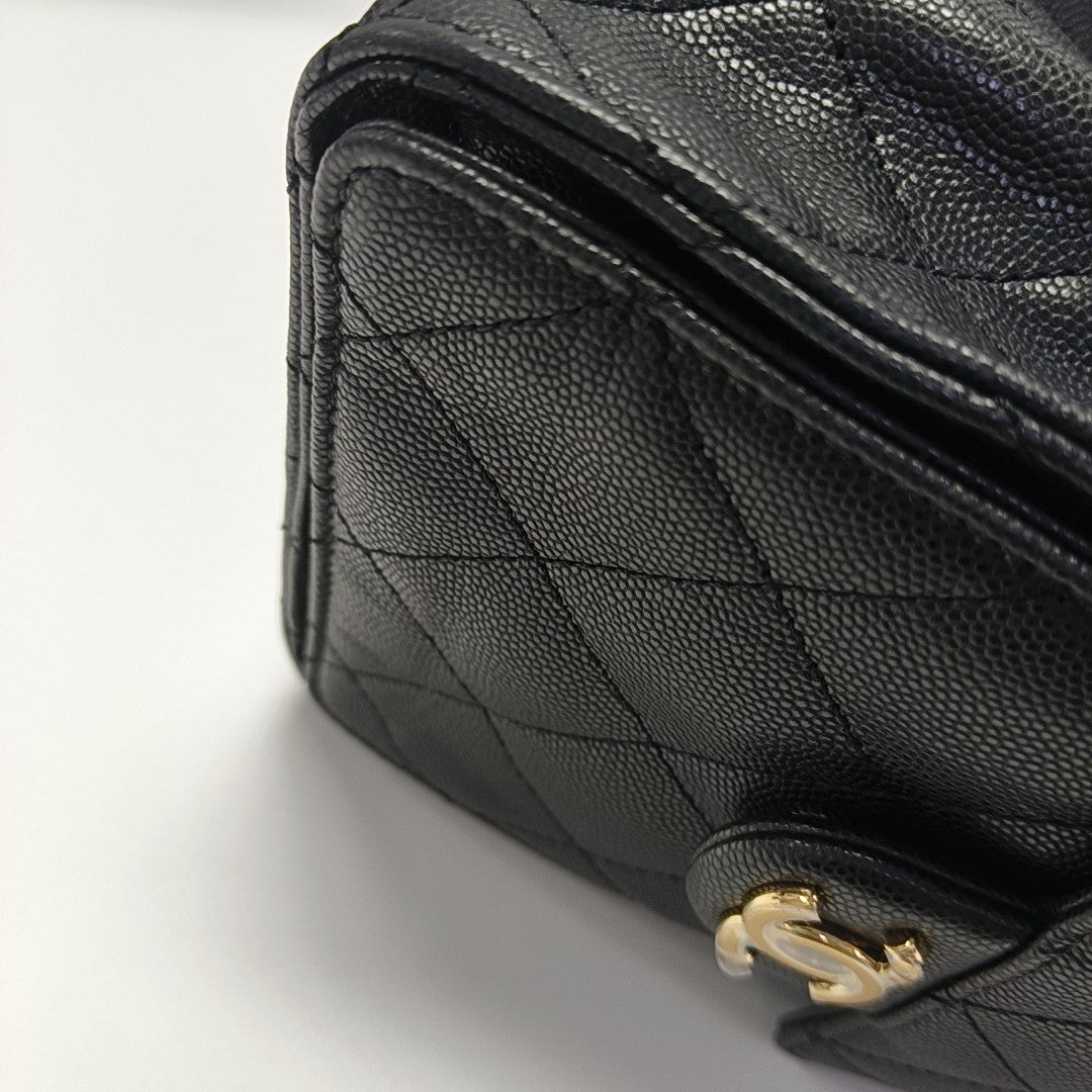 CHANEL 25 Small Quilted Grained Calfskin Black