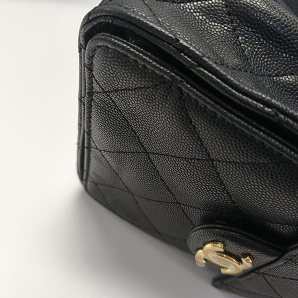 CHANEL 25 Small Quilted Grained Calfskin Black