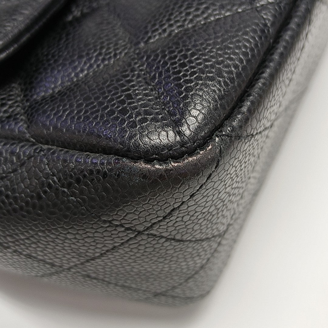 Quilted Grained Calfskin Shoulder Bag Large Black