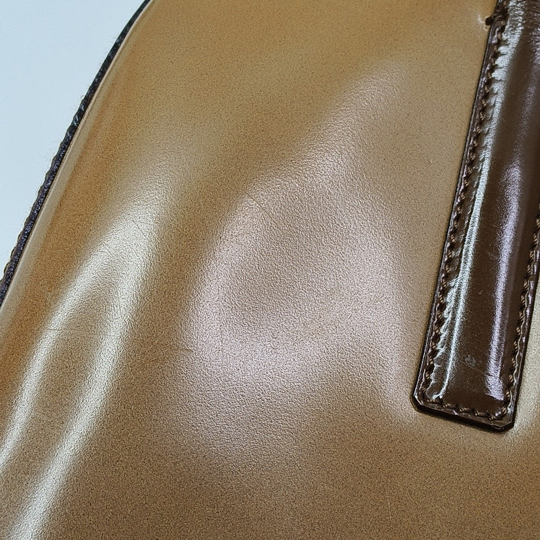 Patent Leather Top Handle Bag Brown