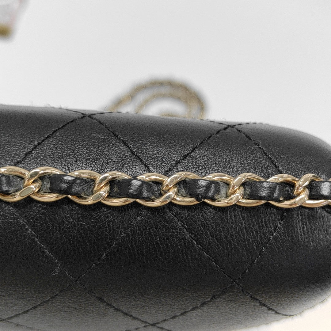 Quilted Lambskin Shoulder Bag Black