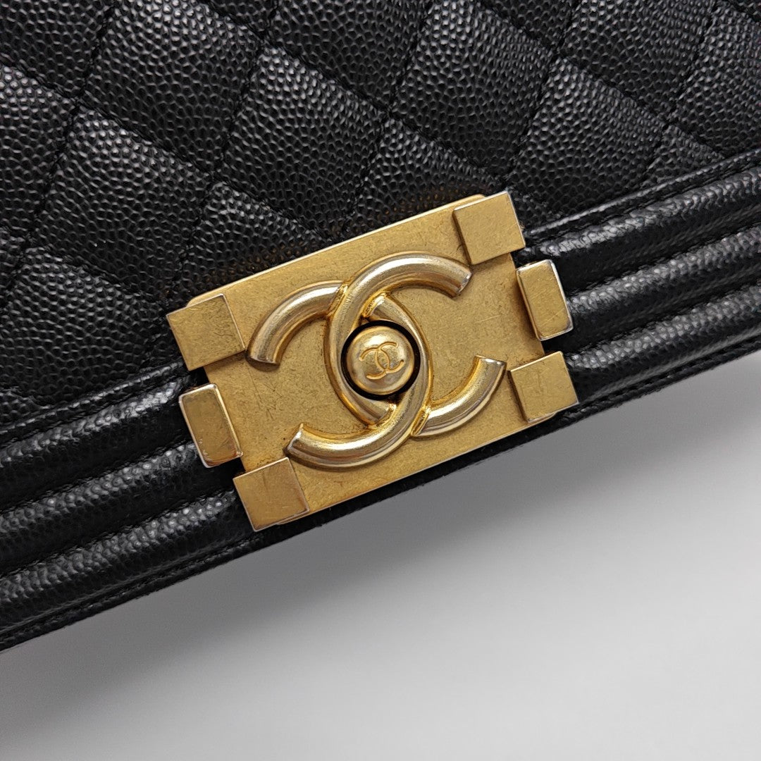 BOY CHANEL Medium Quilted Grained Calfskin Black