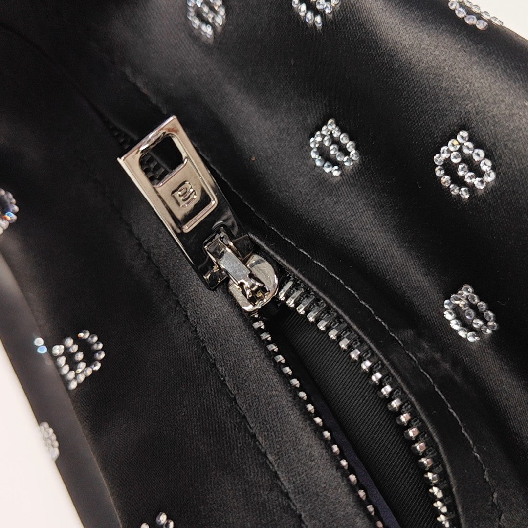 Silk Satin Top Handle Bag Black
