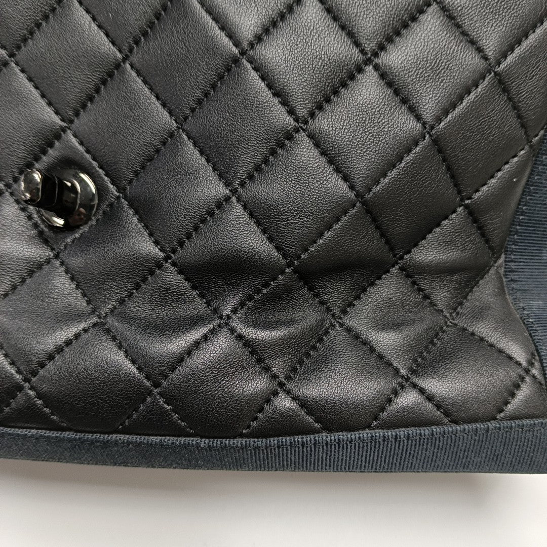 Quilted Lambskin Top Handle Bag Black
