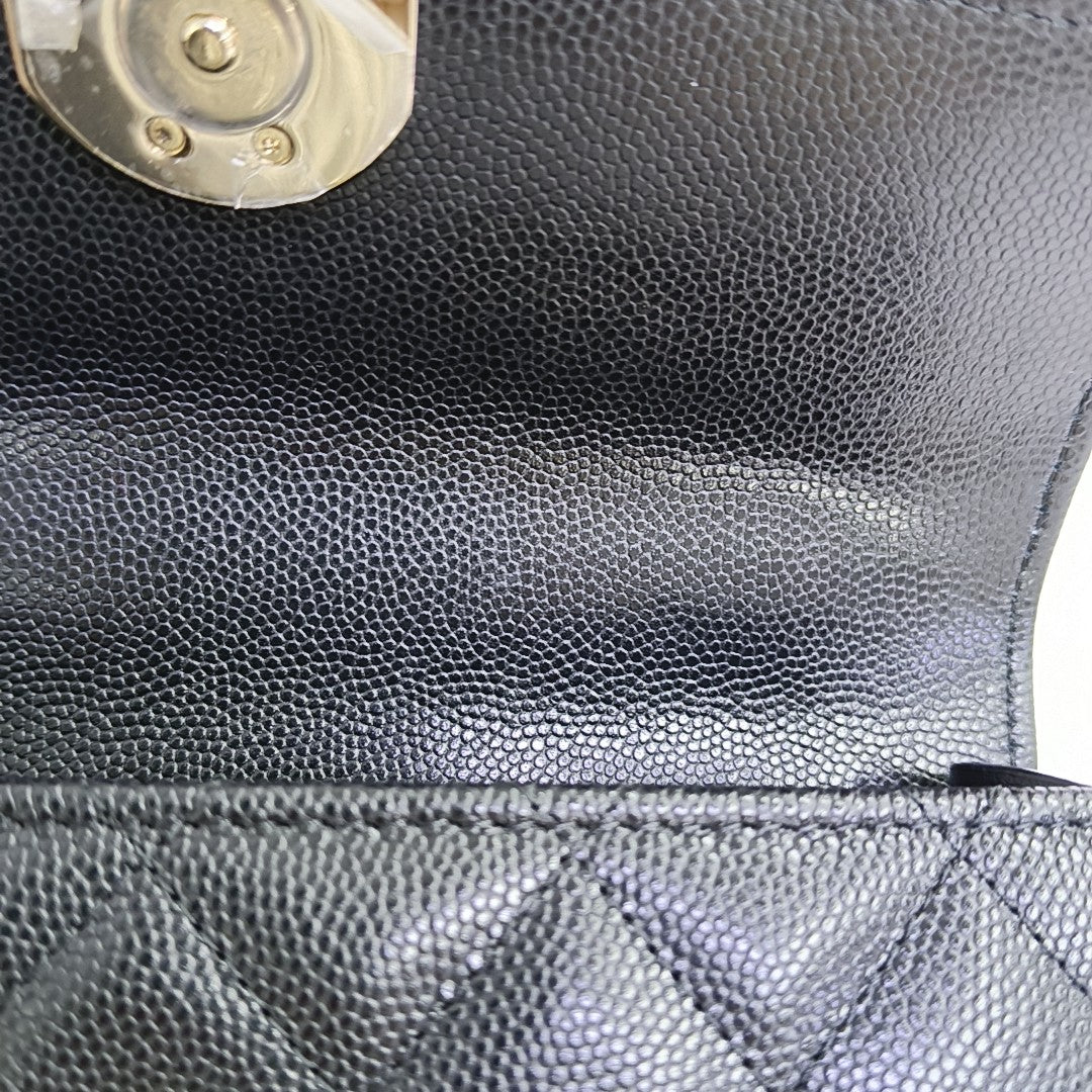 Quilted Grained Calfskin Shoulder Bag Large Black