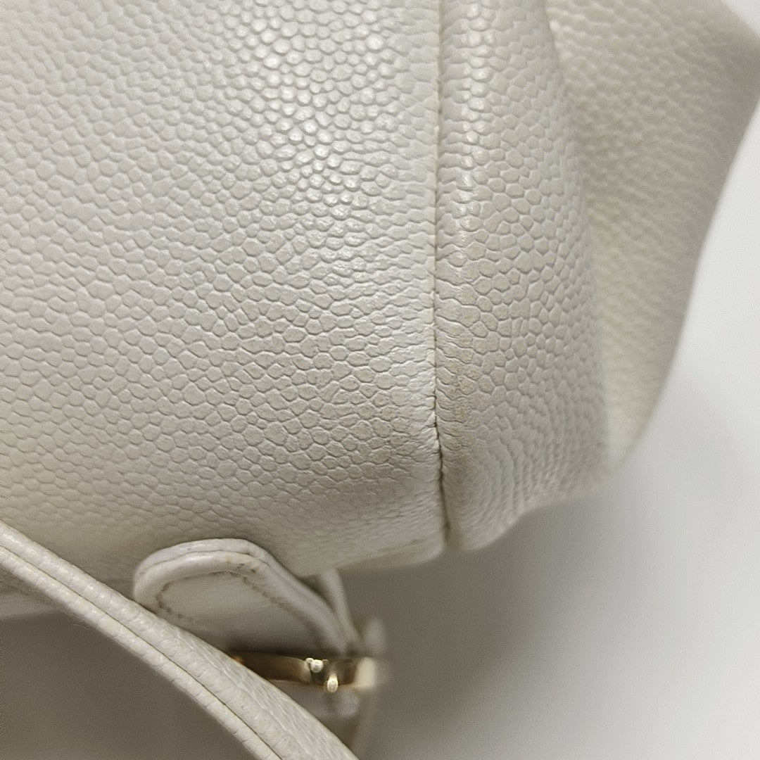 BUSINESS AFFINITY Small Quilted Grained Calfskin White