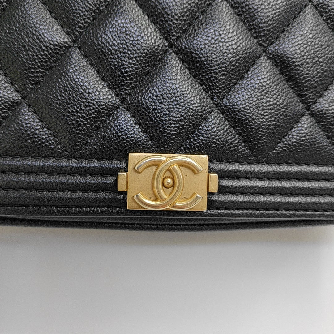 BOY CHANEL Mini Quilted Grained Calfskin Black