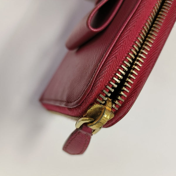 Fiocco Bow Saffiano Calfskin Red Wallet