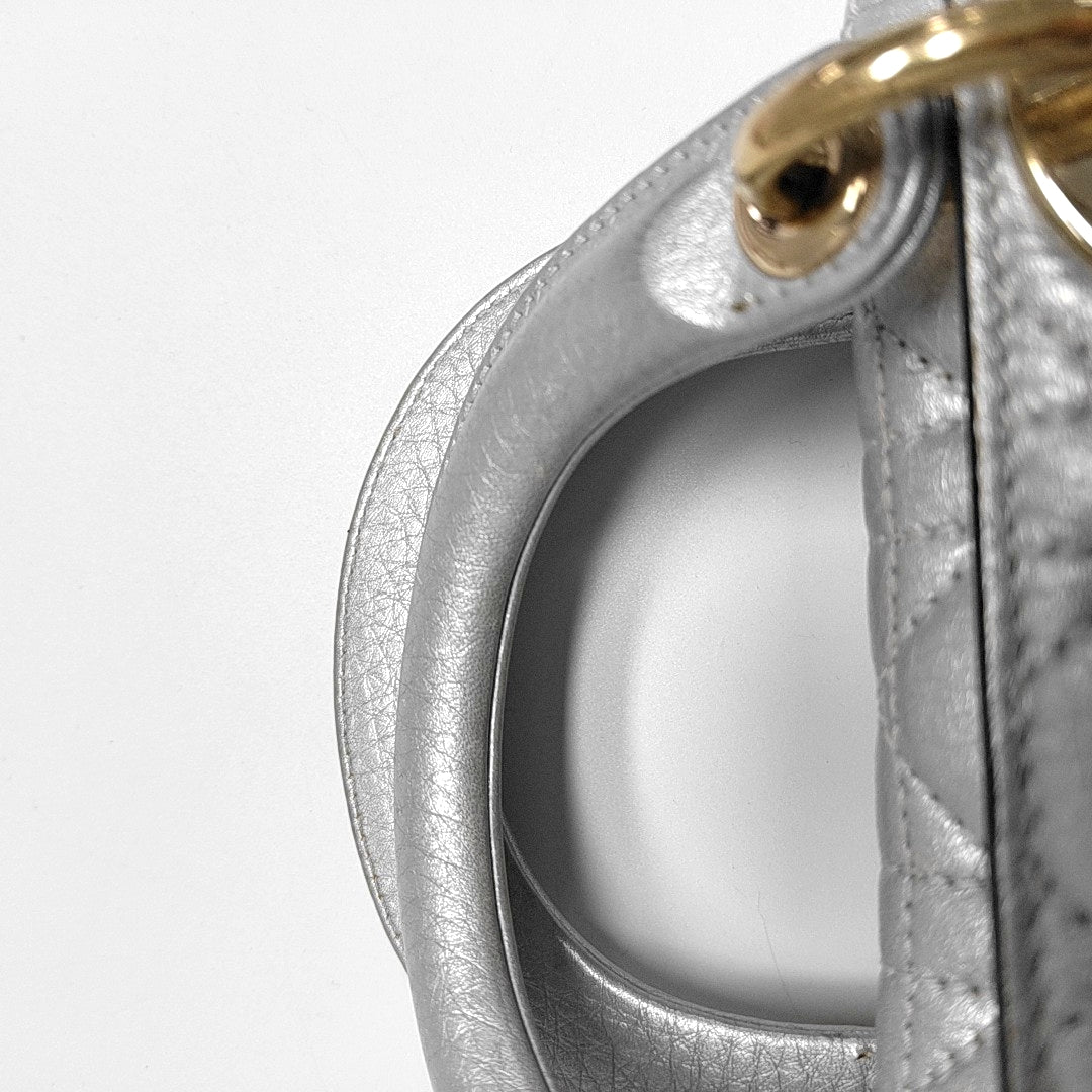 Authenticated pre-owned  Lady Dior Mini Cannage Lambskin Silver - Tote Bag at Looply