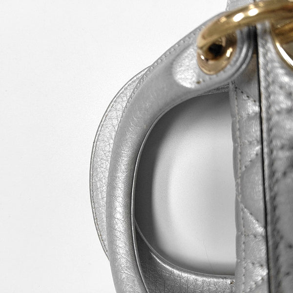 Authenticated pre-owned  Lady Dior Mini Cannage Lambskin Silver - Tote Bag at Looply