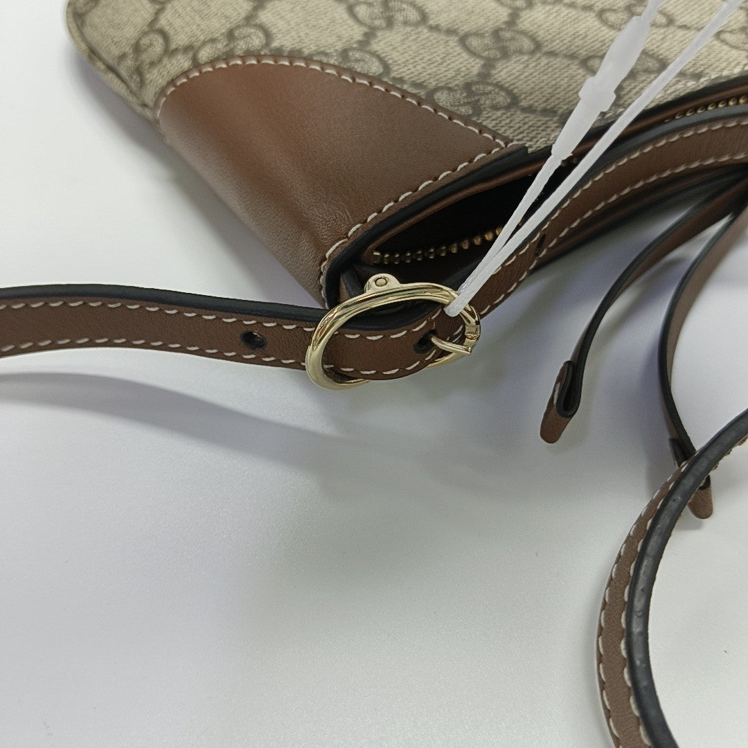 GG Emblem Small Monogram Coated Canvas Beige