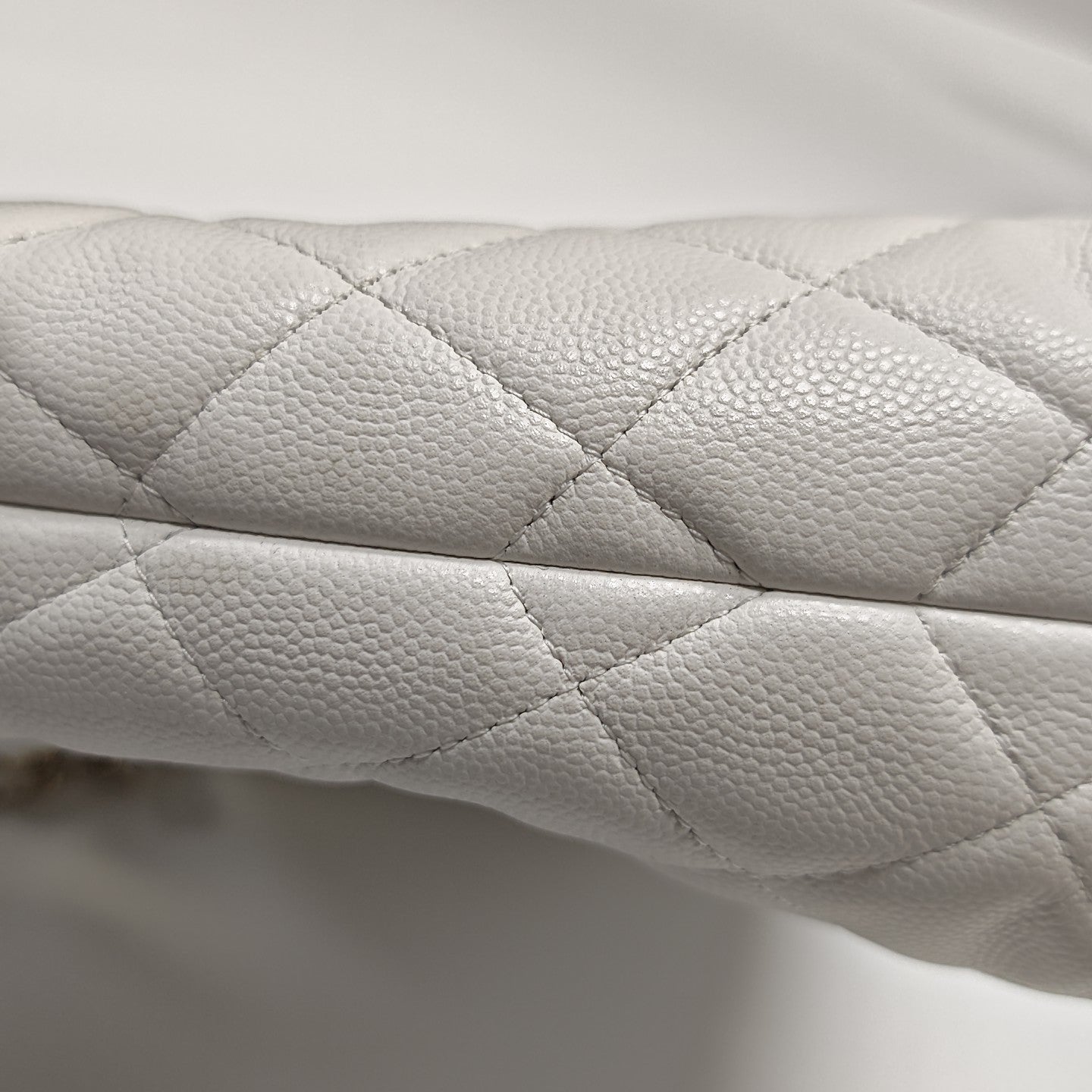 Quilted Grained Calfskin Shoulder Bag White