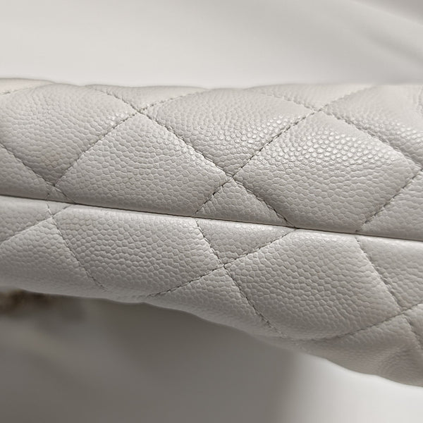 Quilted Grained Calfskin Shoulder Bag White