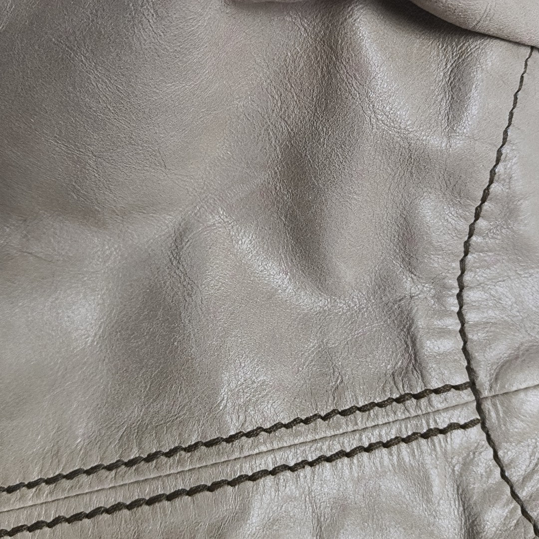 Leather Top Handle Bag Beige