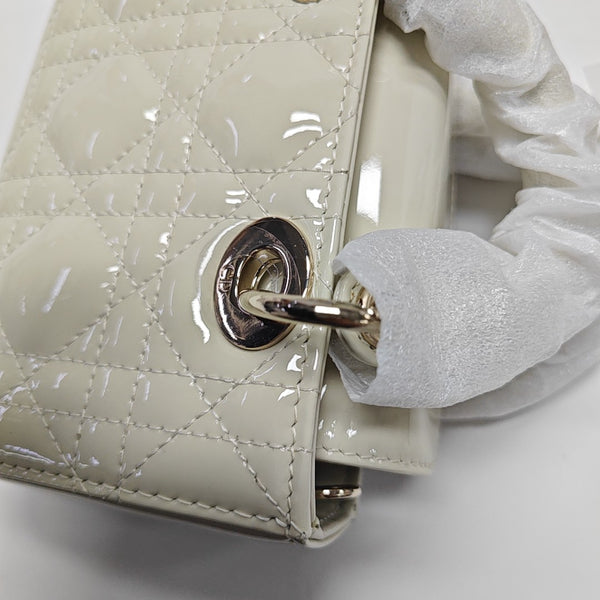Lady D-Joy Super Mini Cannage Patent Leather White