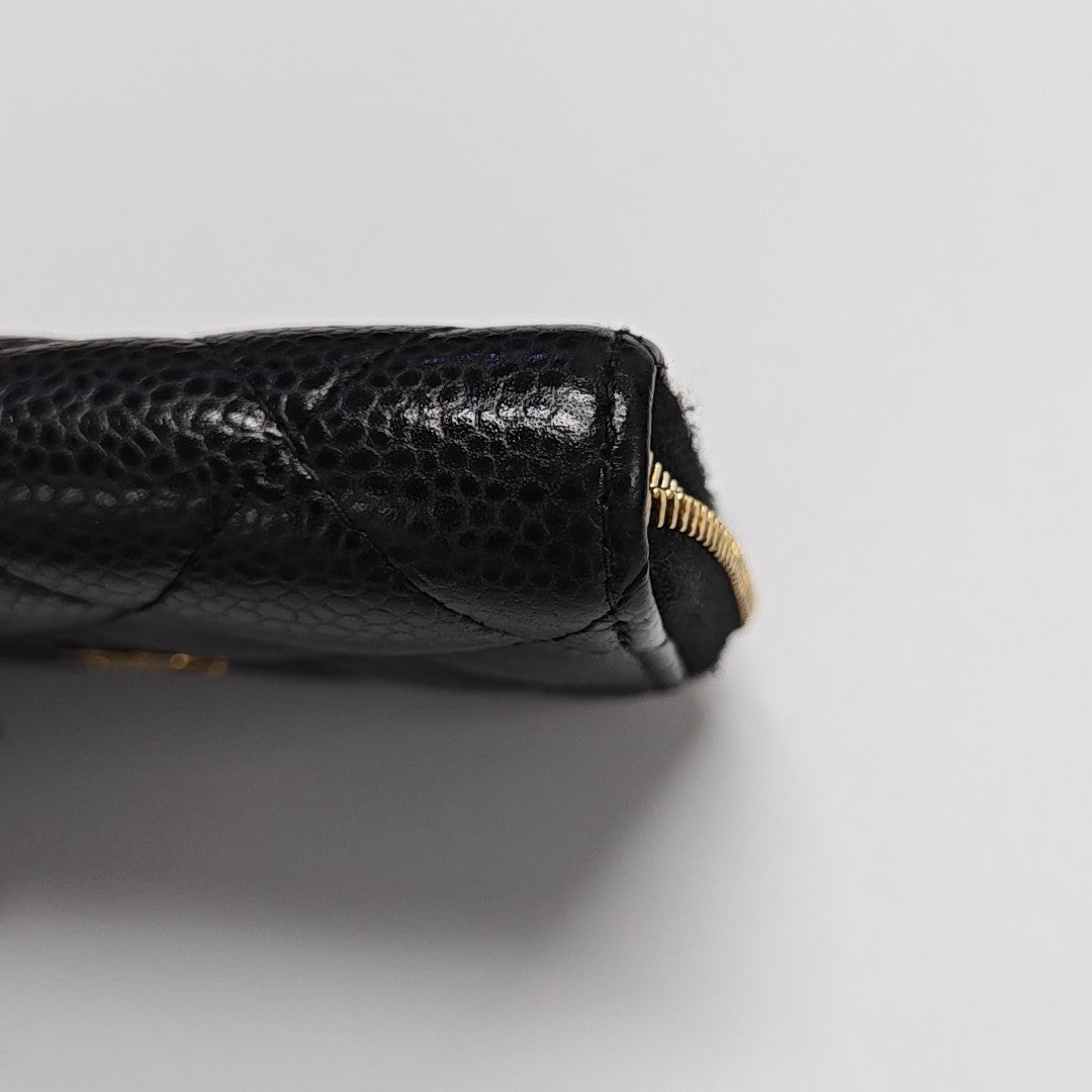 Quilted Grained Calfskin Card Holder Black